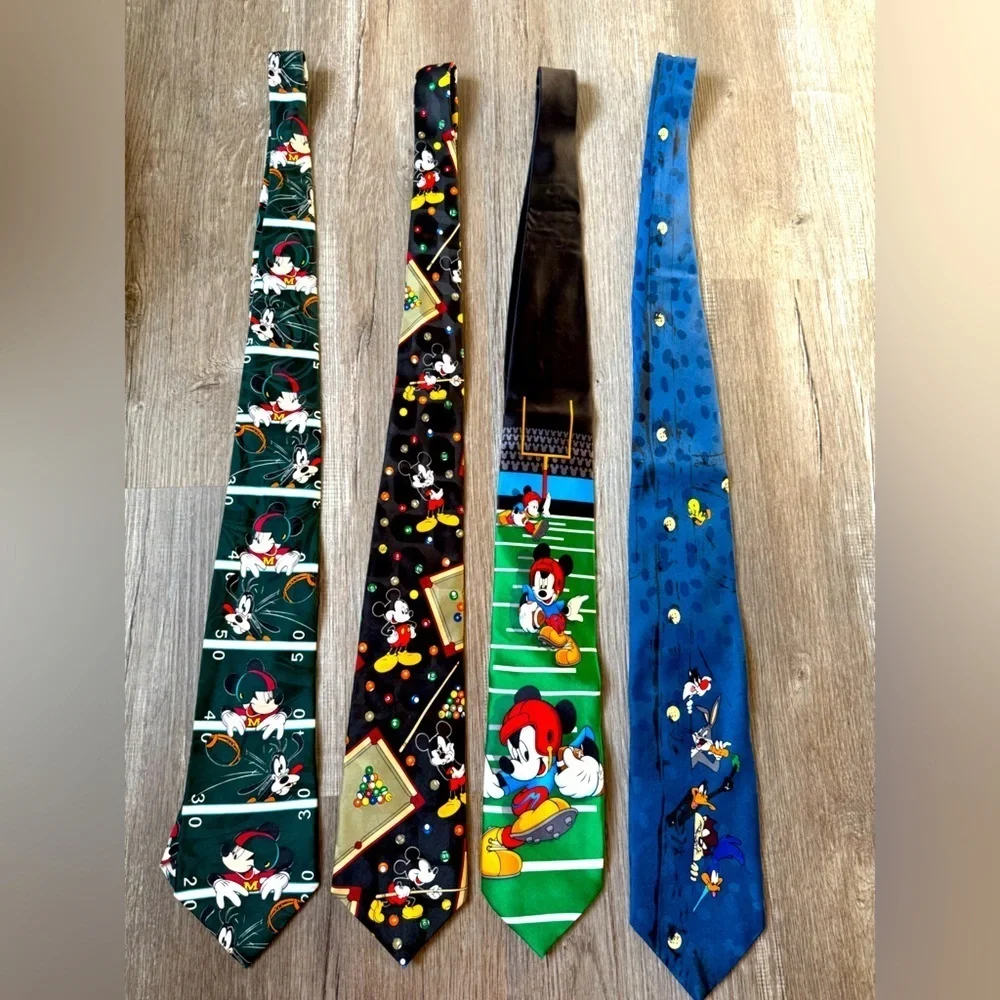VTG DISNEY Mickey Tie Lot Dress Ties Multi Color LOONEY TUNES Pool Football